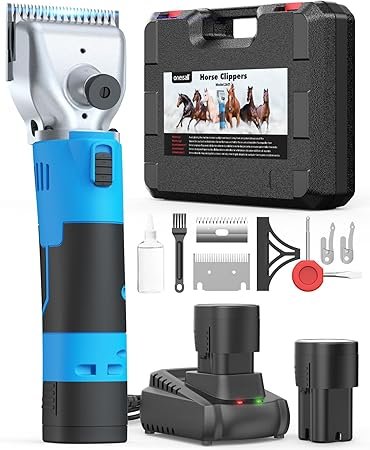 oneisall Maquina pelar Caballos de 2 Bateria, Profi Esquiladora Caballos para Pelo Grueso y Enmarañado, Maquina esquilar Caballos con motor potente de 2400