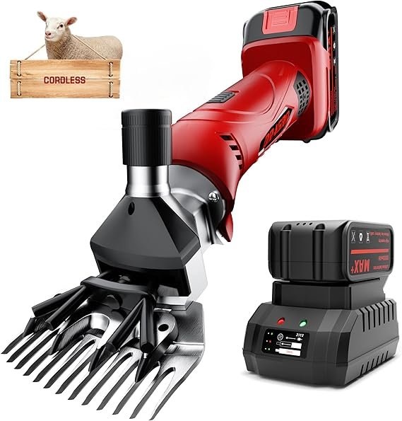 Cordless Electric Professional Sheep Shears, Sheep Clippers with 2 PCS Rechargeable Lithium Battery, 6 Speeds 